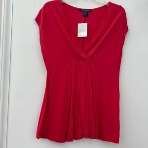 Boston Proper Red V neck Faux Wrap Flowy Cap Sleeve Lightweight Tee Soft Top